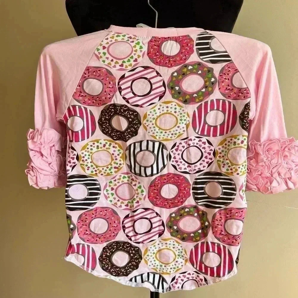 GIRLS RUFFLED ROSE “DOUGHNUTS” SHIRT SIZE 7 - Picture 8 of 11